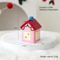 Pink and red ceramic Christmas house with LED lights and detachable button batteries - Pink House