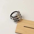 Sleek silver tiered metal hair tie with durable black elastic band in minimalist style - 38# Three-layer Arc Silver