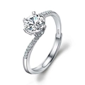 Adjustable S925 silver ring with round brilliant cut zircon and twisted band design - Adjustable Open / Twisted with Diamonds Style (1 Carat Effect)