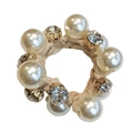 Élastique à cheveux beige élégant avec perles blanches et perles en strass - Ligne blanche perle