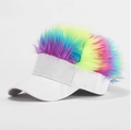 Funny white visor with colorful rainbow faux hair wig for adult and children - White Hat - Rainbow Hair