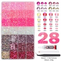 28 Fächer Nagelkunst Set mit 11760 rosa Strasssteinen, B-7000 Kleber und Zubehör - 28 Gitter Deko-Set 02