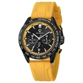 Blue silicone sports fashion quartz watch for men with black and yellow chronograph dial - Yellow Black