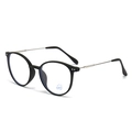 Classic round black frame anti-blue light glasses with slim silver metal temples - Non-Prescription Blue Light Blocking / Matte Black Silver Frame