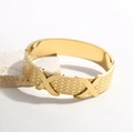 18K gold plated bangle with signature X-shaped cross design and textured grid engraving - Real Gold Plated X Bangle (NU01-9)