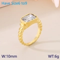 Gold stainless steel ring with rectangular clear stone and twisted rope band texture - White Gold