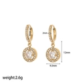 Gold stainless steel hoop earrings with crystal pavé and circular pendant dimensions - Round Pendant Earrings (TE60356-RD)