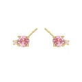 Pendientes de botón geométricos chapados en oro de 18k con circón rosa redondo - Oro de 18k Circonita Rosa