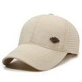 Breathable beige baseball cap with laser-cut vents and retro metal logo badge - Adjustable / Beige