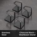 Set of 4 charcoal black stainless steel adhesive basin hooks with high load capacity - Set of 4 / Charcoal Black
