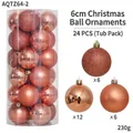 24-piece rose gold Christmas ball set in shiny, matte, and glitter finishes for tree decor - 6cm Rose Gold