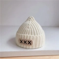 Lindo gorro de punto para bebé blanco marfil con diseño de ojos grandes y canalé - Blanco