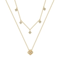 Double-layered golden necklace with freshwater pearls and sparkling clover pendants - Double Layer Clover Pearl Necklace (GPN80-14K)