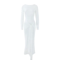 Elegante witte nauwsluitende maxi-jurk met lange mouwen en knoopdetail in de taille - S / Wit