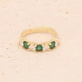 Adjustable gold open ring with emerald green and clear heart zircon stones set in a row - Adjustable Open / Three Hearts Alternating Style (3#)
