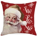 Funda de cojín navideña con retrato de Papá Noel y texto Ho Ho Ho sobre fondo rojo - Santa Claus / 45*45cm Una Sola Cara