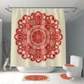 Waterproof polyester bathroom set with red mandala pattern shower curtain and floor mats - Shower Curtain 90x180 / Red & Beige Mandala (kq002)