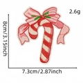 Pink Christmas candy cane embroidered patch with green leaf accent, 8cm x 7.3cm - 5# Candy Cane