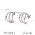 Silver triple-layer C-shape earrings showing dimensions 1.80cm by 1.03cm and 5.3g weight - Silver (HC-E10072-S)