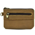 Vintage brown crazy horse leather coin purse with double zippers and D-ring hook - Crazy Horse Light Brown