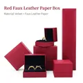 Coffret bijoux en papier texturé rouge avec doublure velours pour bagues et colliers - Grande Boîte d'Ensemble (19*19*4.5cm) / Rouge