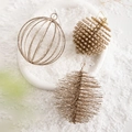 Golden glitter Christmas ornaments with pine cone and wire ball on white artificial snow - Champagne Gold Ornaments Set of 3 / Set of 3
