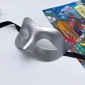 Silver men's half-face masquerade mask with black silk ties for Halloween costume - Silver