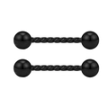 Close-up of black stainless steel nipple rings with spiral textured barbells and ball ends - Twisted Chain