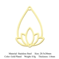 Macro view of gold-plated stainless steel lotus flower pendant with 20.5x30mm dimensions - Gold Teardrop Lotus (5 Pack)