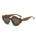 Caramel brown lip-shaped punk sunglasses with grey lenses and gold star metal accents - Jelly Dark Green Frame Grey Lens