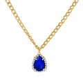 French vintage waterdrop pendant necklace with blue sapphire stone and gold chain - Royal Blue Teardrop Pendant Chunky Necklace (04 KC Gold Royal Blue DZ-544)