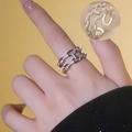 Silver double-layer chain ring with sparkling cubic zirconia pavé in adjustable open size - Silver (689)