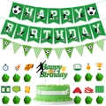 Soccer themed birthday party set with green Happy Birthday banner and cake toppers - Balloon, Banner and Topper Set