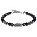 Detailed view of 10mm obsidian and tiger eye stone bracelet with a silver T-bar toggle clasp - 6mm Hematite Bracelet