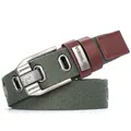 Army green men's canvas belt with vintage metal pin buckle and leather detailing - 100cm / Army Green