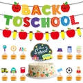 Back to school party decoration set with banner, large cake topper and cupcake inserts - Apple Set G (4-Piece)