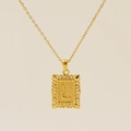 Vintage style square gold hollow pendant necklace with capital letter L and fine cross chain - Letter L