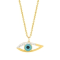 Collier en acier titane doré avec pendentif œil bleu et cristaux blancs brillants - Mauvais Œil Creux