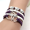Multilayer purple and white braided leather bracelet with silver heart and infinity charms - Dark Purple Heart Braided Bracelet