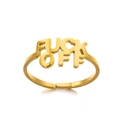 Adjustable golden stainless steel open ring with 'FUCK OFF' slogan hollowed design - FUCK OFF Hollow / Gold Lettering Style