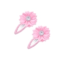 Pair of cute pink flower hair clips with rhinestones and fabric edging for girls - Light Pink