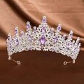 Elegant silver bridal tiara with purple gemstones and sparkling rhinestones on silk - Silver Purple