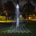 Cold white LED star waterfall lights hanging on a tree for outdoor Christmas garden decor - Christmas Tree Solar Model / Cold White