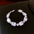 Bracelet argenté avec zircons rectangulaires et ovales sur fond de cuir noir élégant - Style 64# Argent Clair Large
