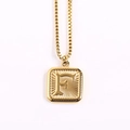Gold stainless steel square pendant necklace featuring an engraved letter F and radial texture - Letter F
