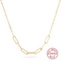 Double-layer S925 sterling silver paperclip necklace with cross and star moon pendant - 925 Silver / Gold Paperclip Chain Style