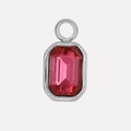 Detail view of a 304 stainless steel geometric pendant with a red rectangular gemstone - Silver/Rose Red