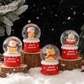Set of four red Christmas crystal balls with Santa, Snowman, and Reindeer figurines - 2517# (lights + Snowflakes) / 45# (cardboard Box Packaging)