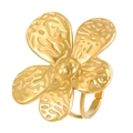 Detail of 18k gold plated stainless steel flower ring with hammered texture and floral petals - Hammered Flower Style (9360)