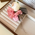 Pink and white peony floral hair comb with pearl tassels on a wooden jewelry box - Blue Pink White Pearl Tassel Style (54# Hair Comb-Blue-Pink-White Pearl Tassel)